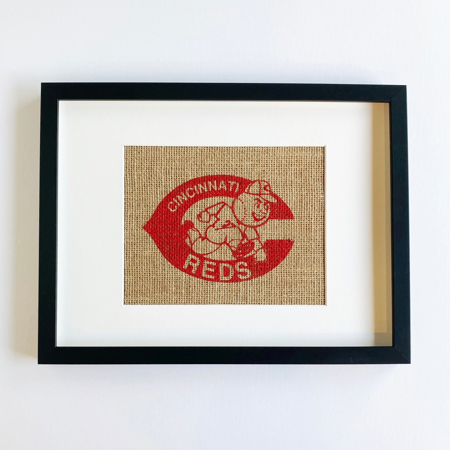 cincinnati reds logo burlap print