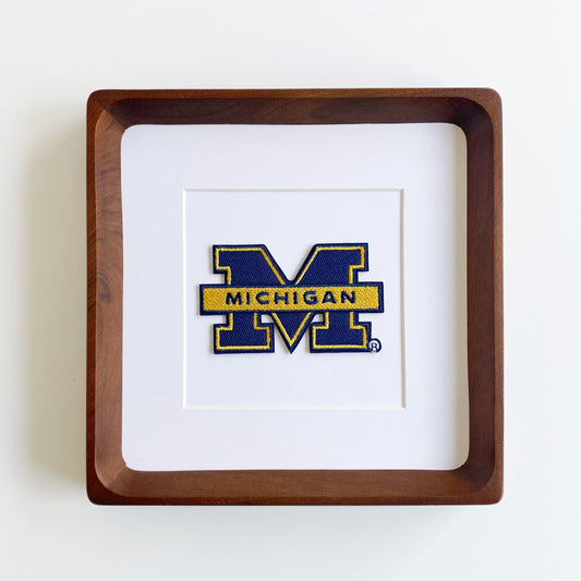 framed university of michigan m vintage patch