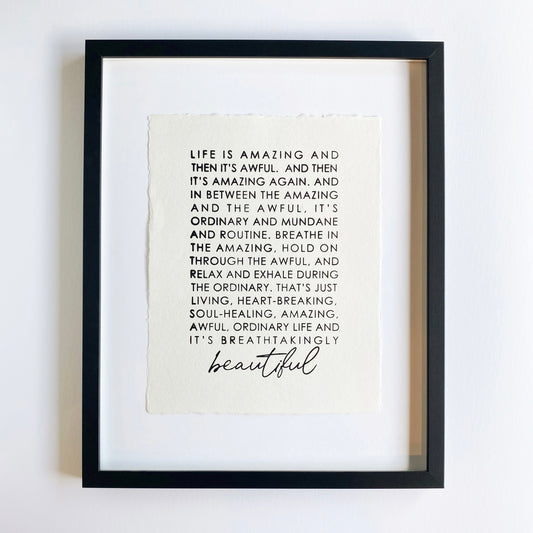 life is amazing handmade paper print
