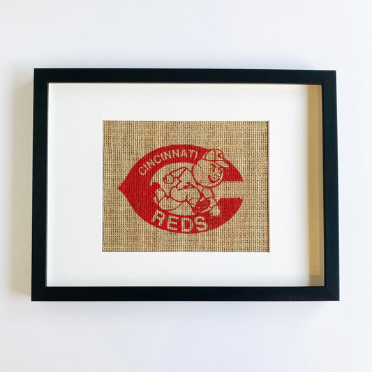 cincinnati reds logo burlap print