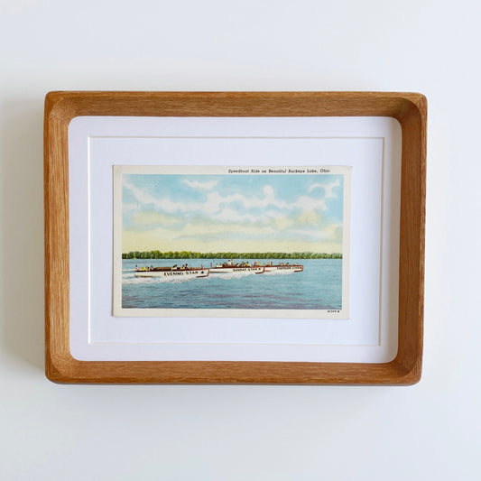framed buckeye lake speedboat vintage postcard