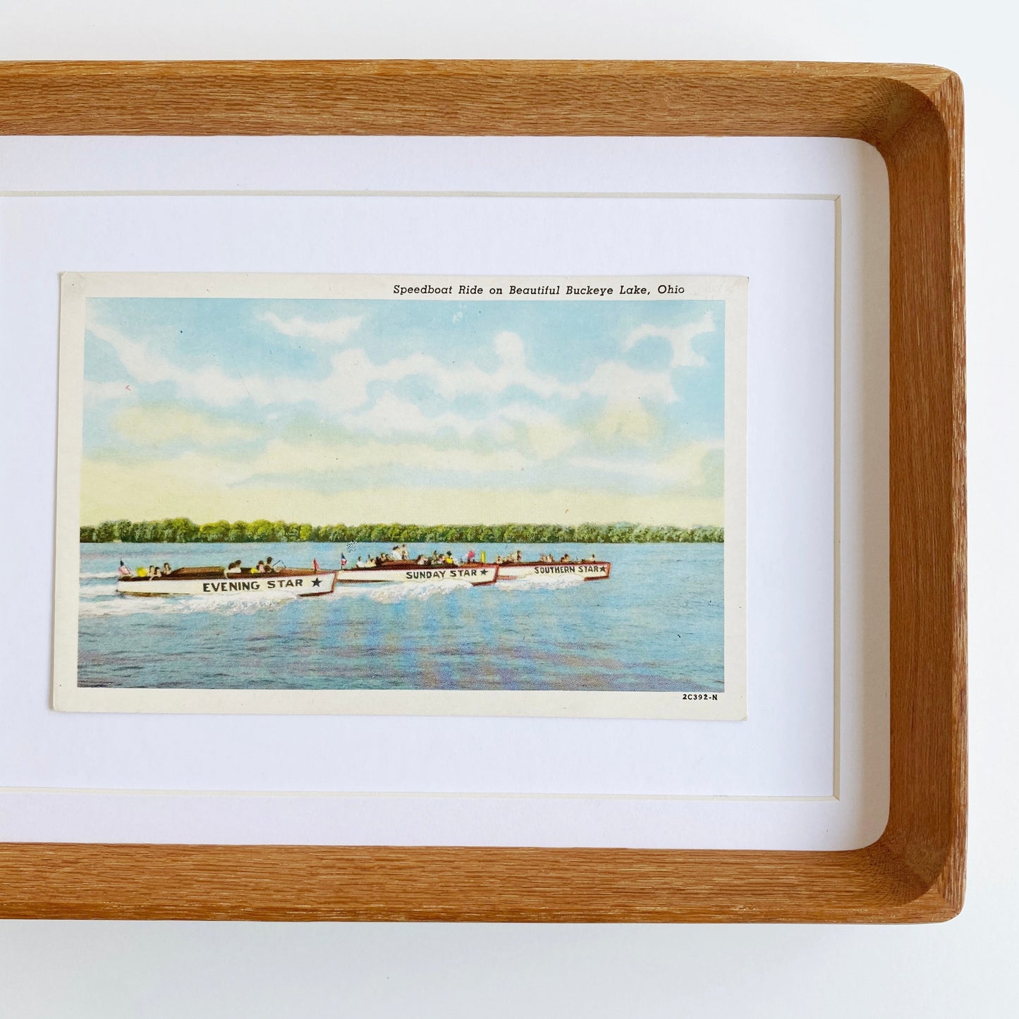 framed buckeye lake speedboat vintage postcard