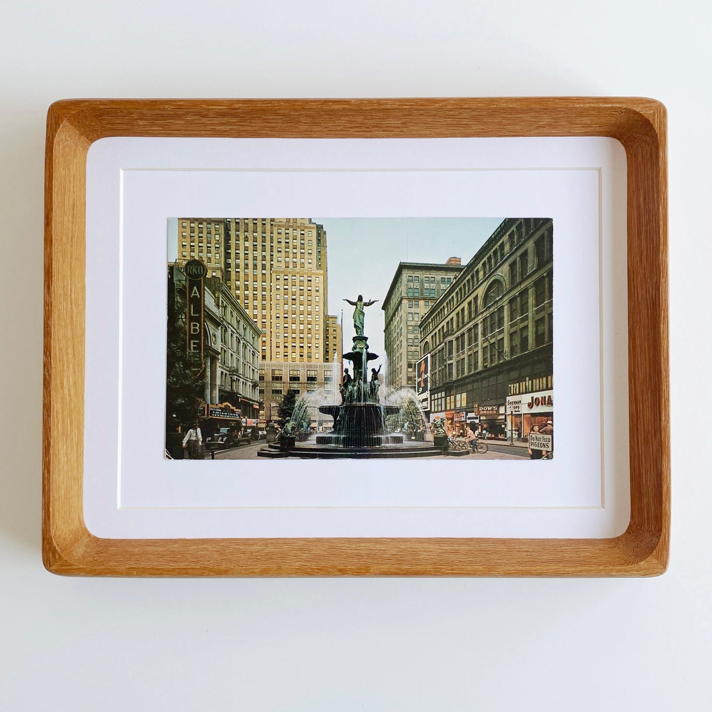 framed downtown cincinnati ohio fountain square vintage postcard