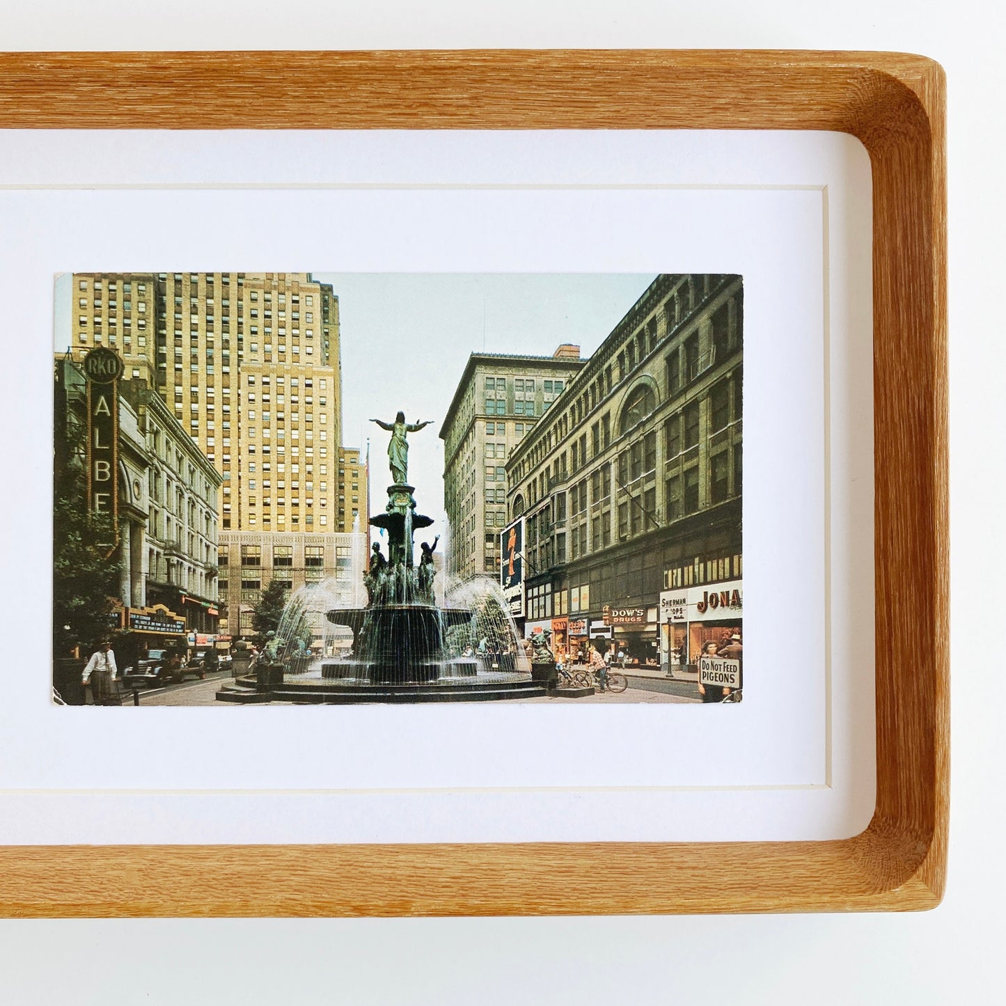 framed downtown cincinnati ohio fountain square vintage postcard