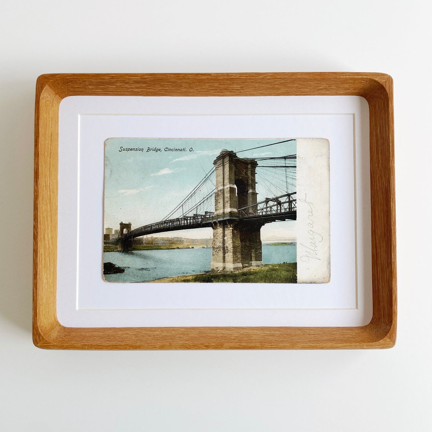 framed cincinnati ohio roebling bridge vintage postcard