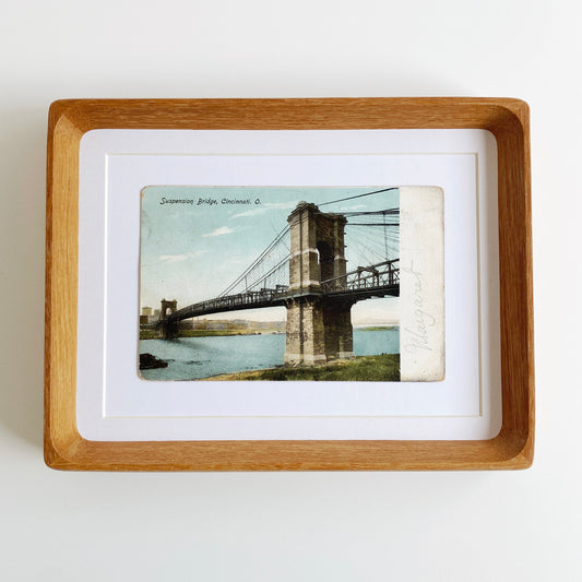 framed cincinnati ohio roebling bridge vintage postcard