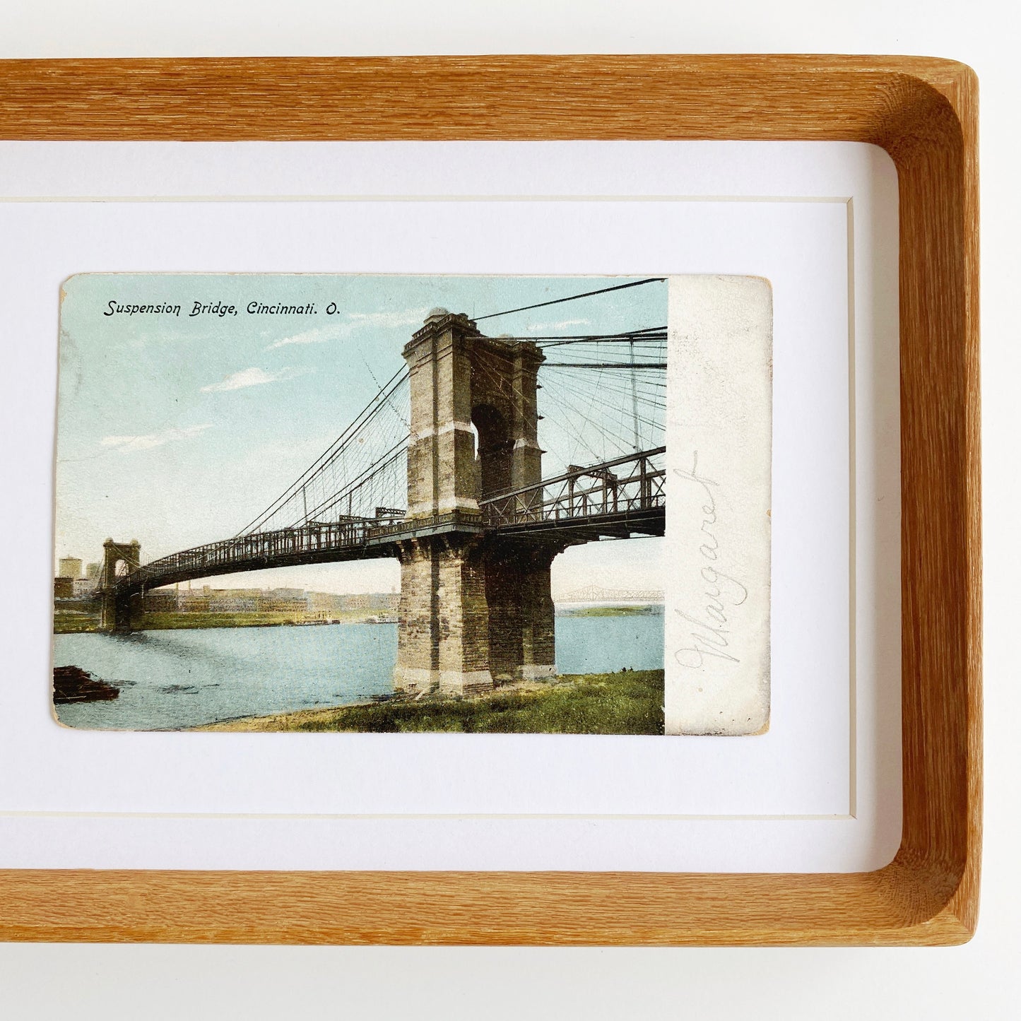 framed cincinnati ohio roebling bridge vintage postcard