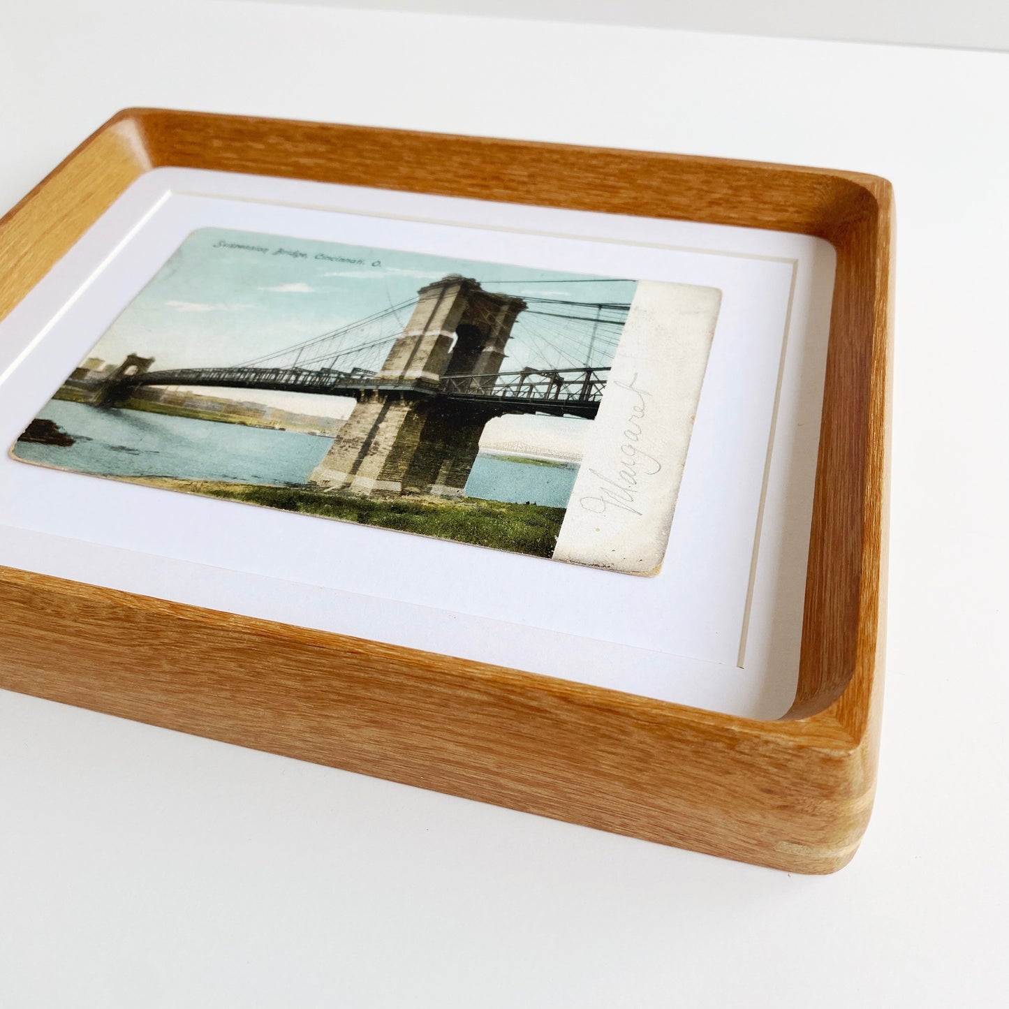 framed cincinnati ohio roebling bridge vintage postcard