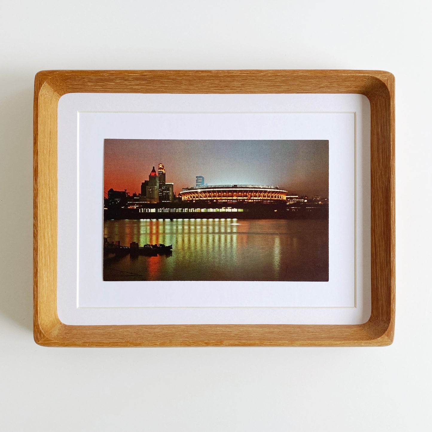 framed cincinnati ohio riverfront stadium at night vintage postcard