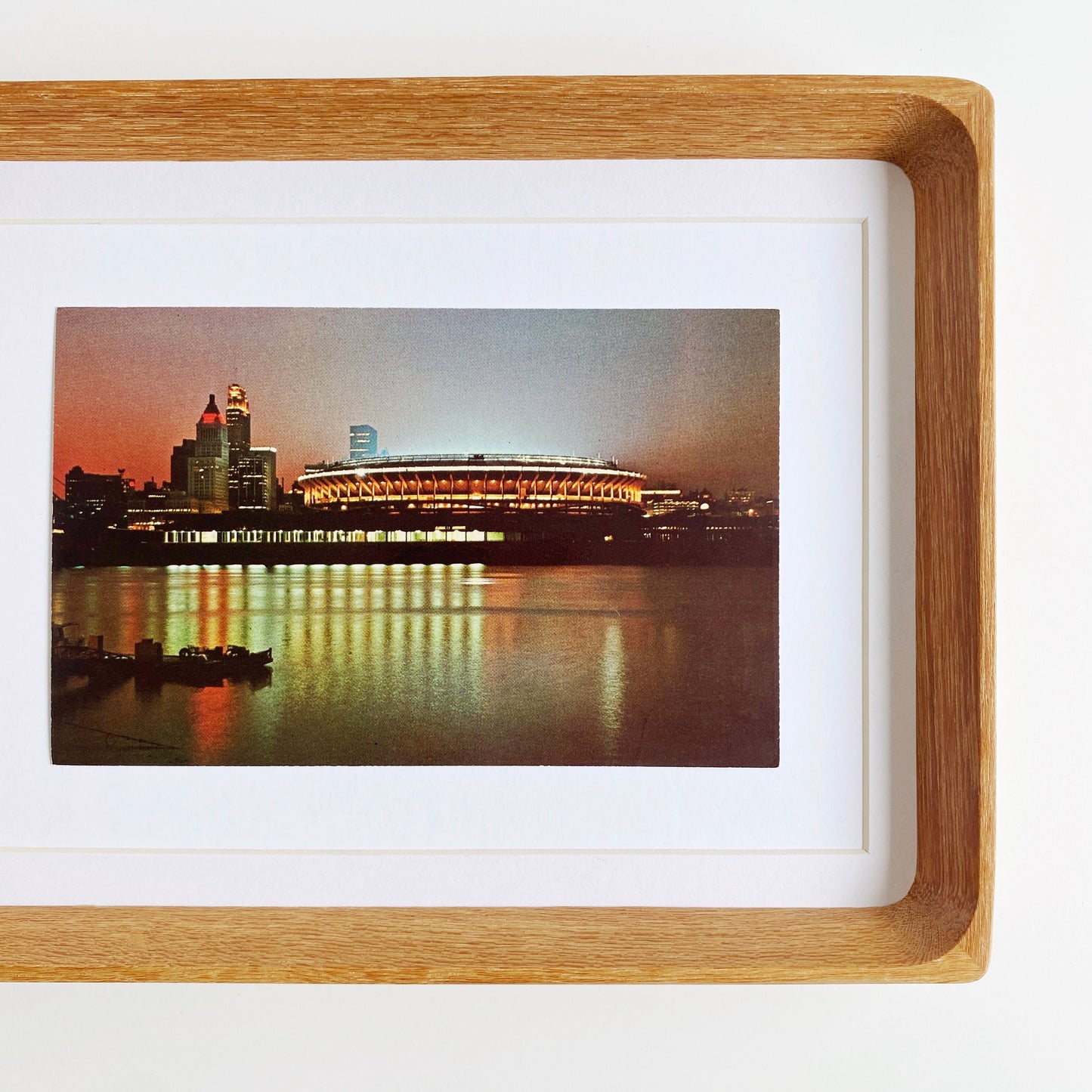 framed cincinnati ohio riverfront stadium at night vintage postcard