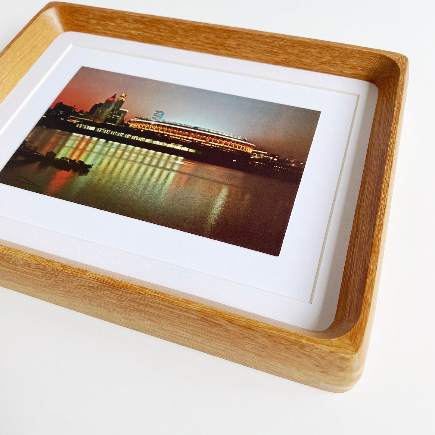 framed cincinnati ohio riverfront stadium at night vintage postcard