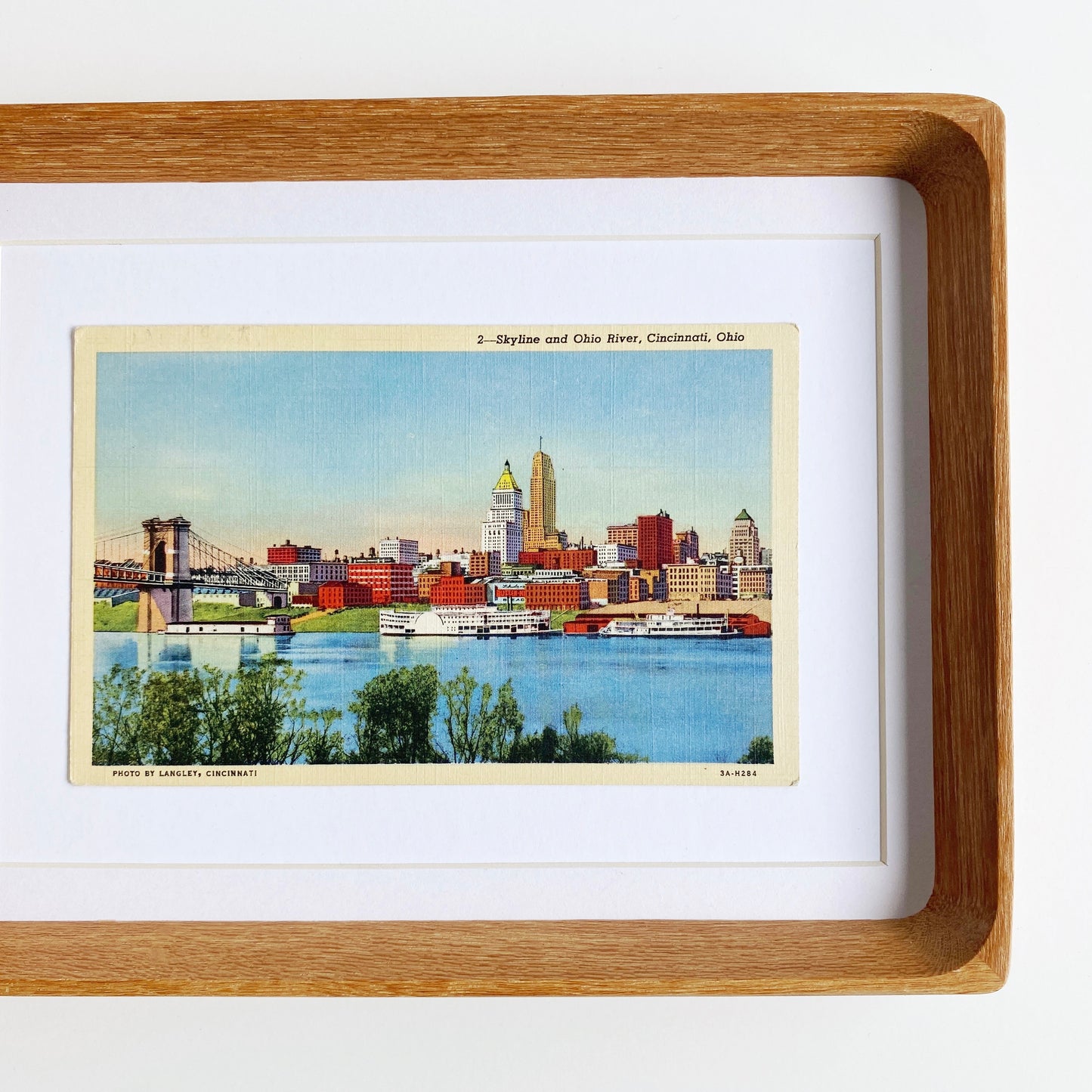 framed cincinnati ohio river skyline vintage postcard