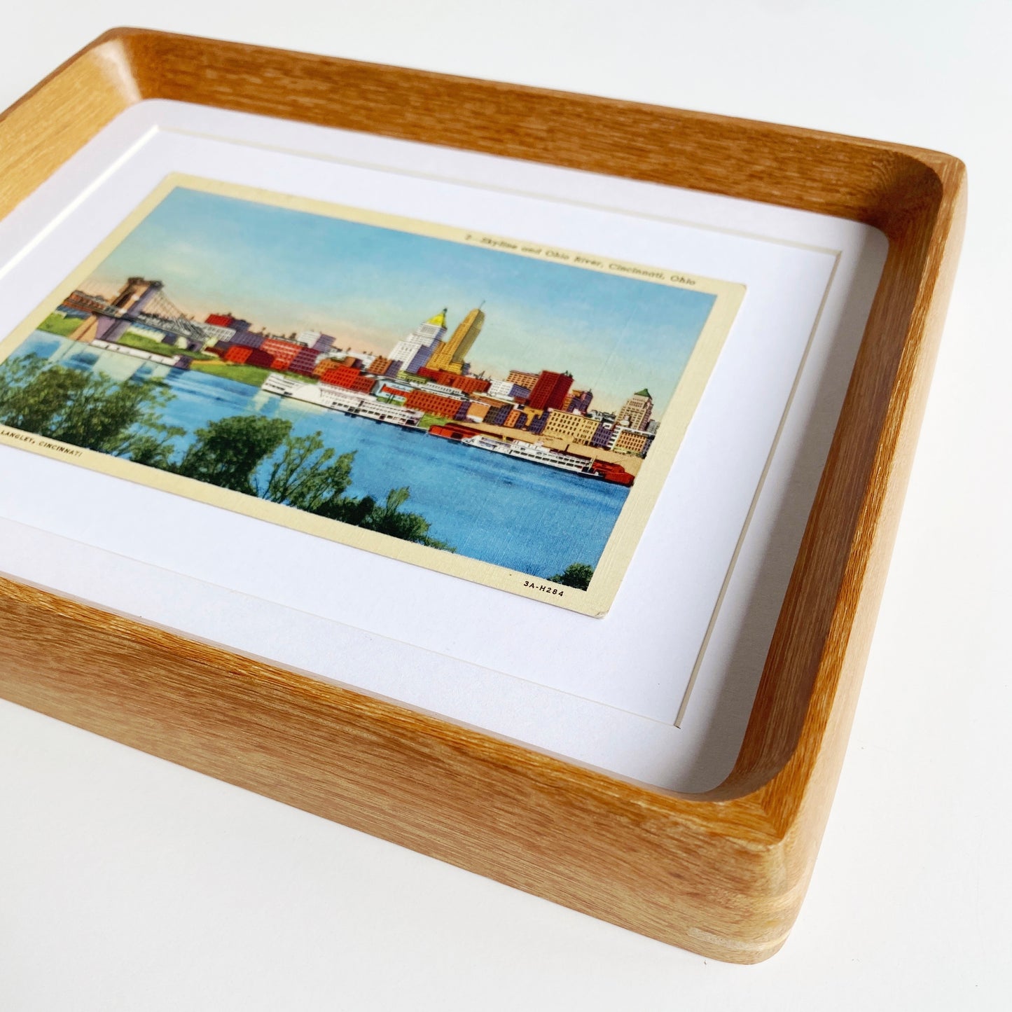 framed cincinnati ohio river skyline vintage postcard