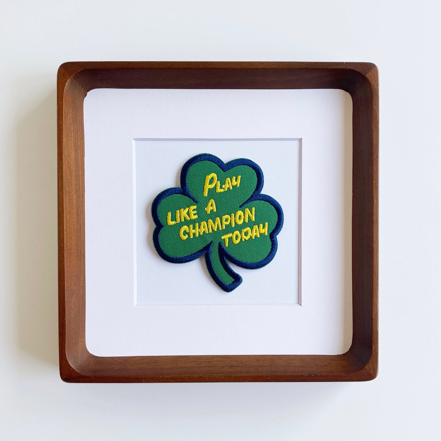 framed notre dame play like a champion vintage patch