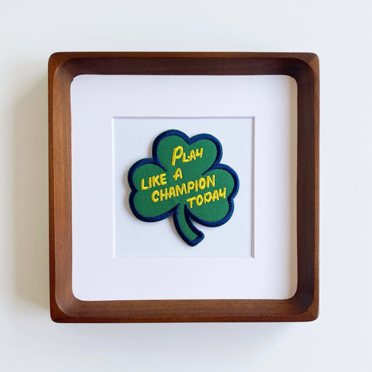 framed notre dame play like a champion vintage patch