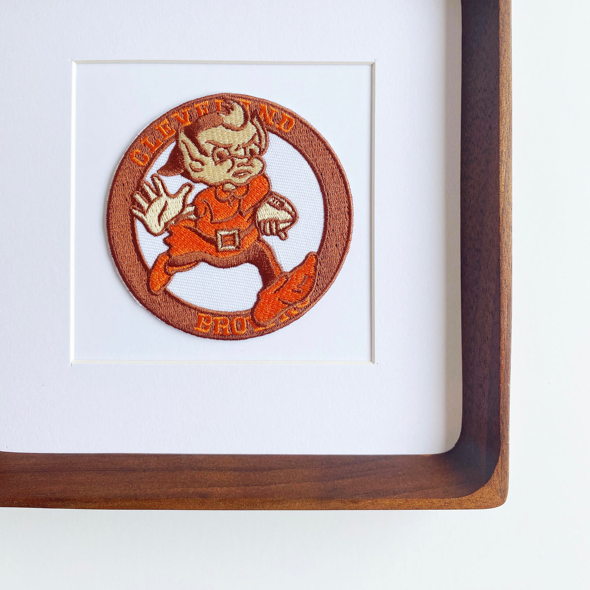 framed cleveland browns elf running vintage patch
