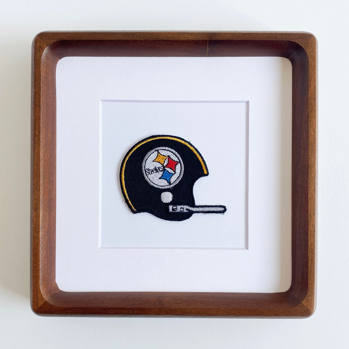 framed pitsburg steelers helmet vintage patch
