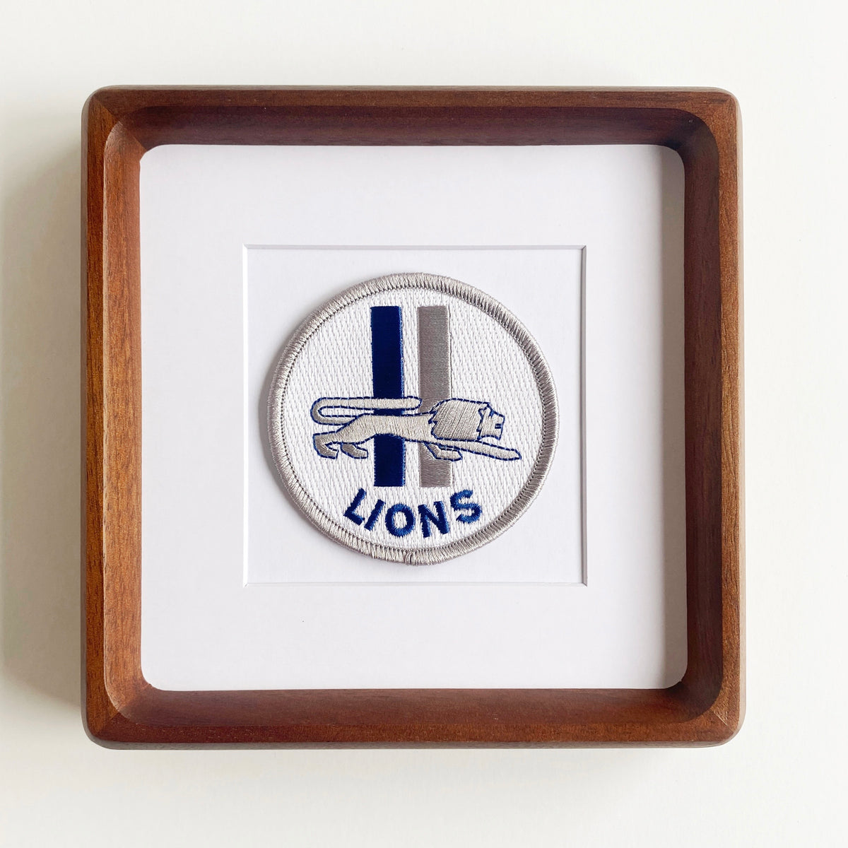 framed detroit lions silver vintage patch