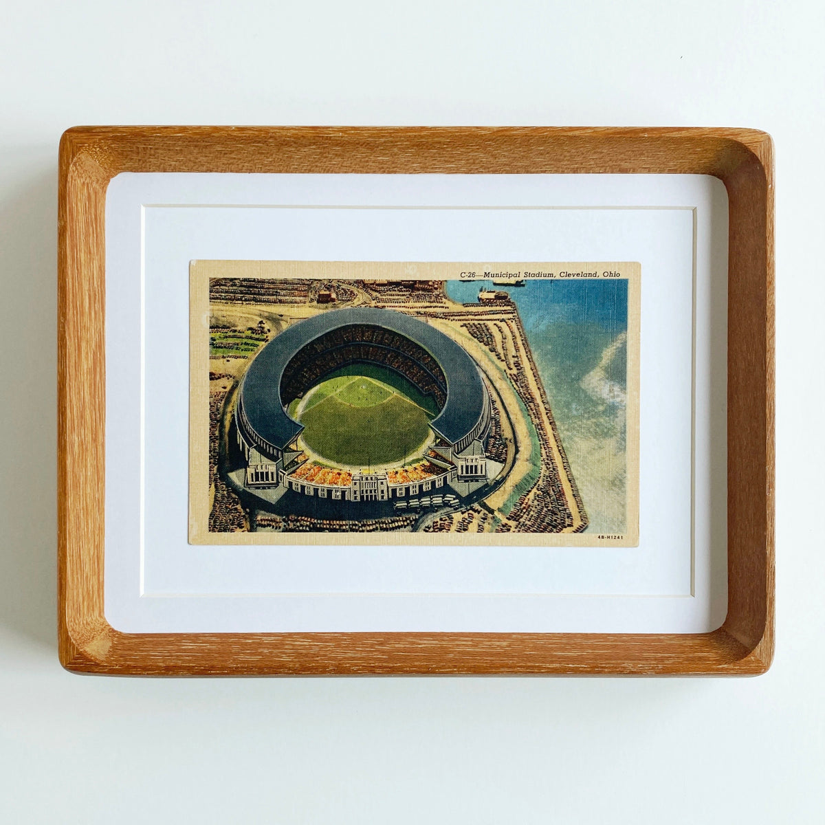 framed cleveland municipal stadium vintage postcard