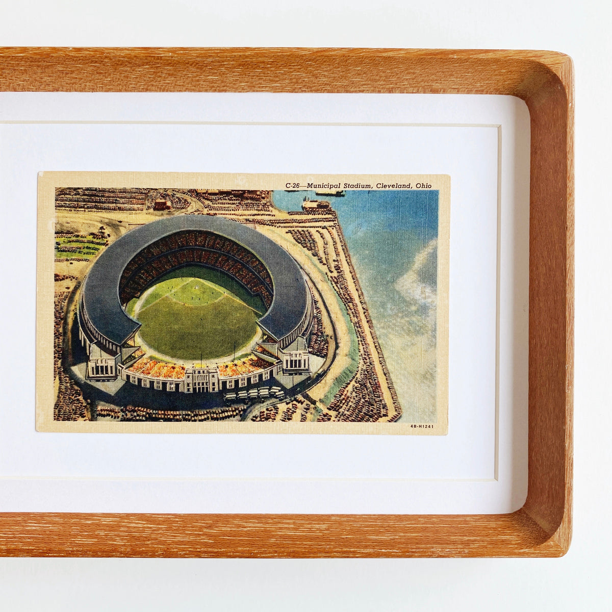 framed cleveland municipal stadium vintage postcard